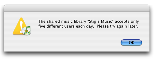 iTunes dialog about five users